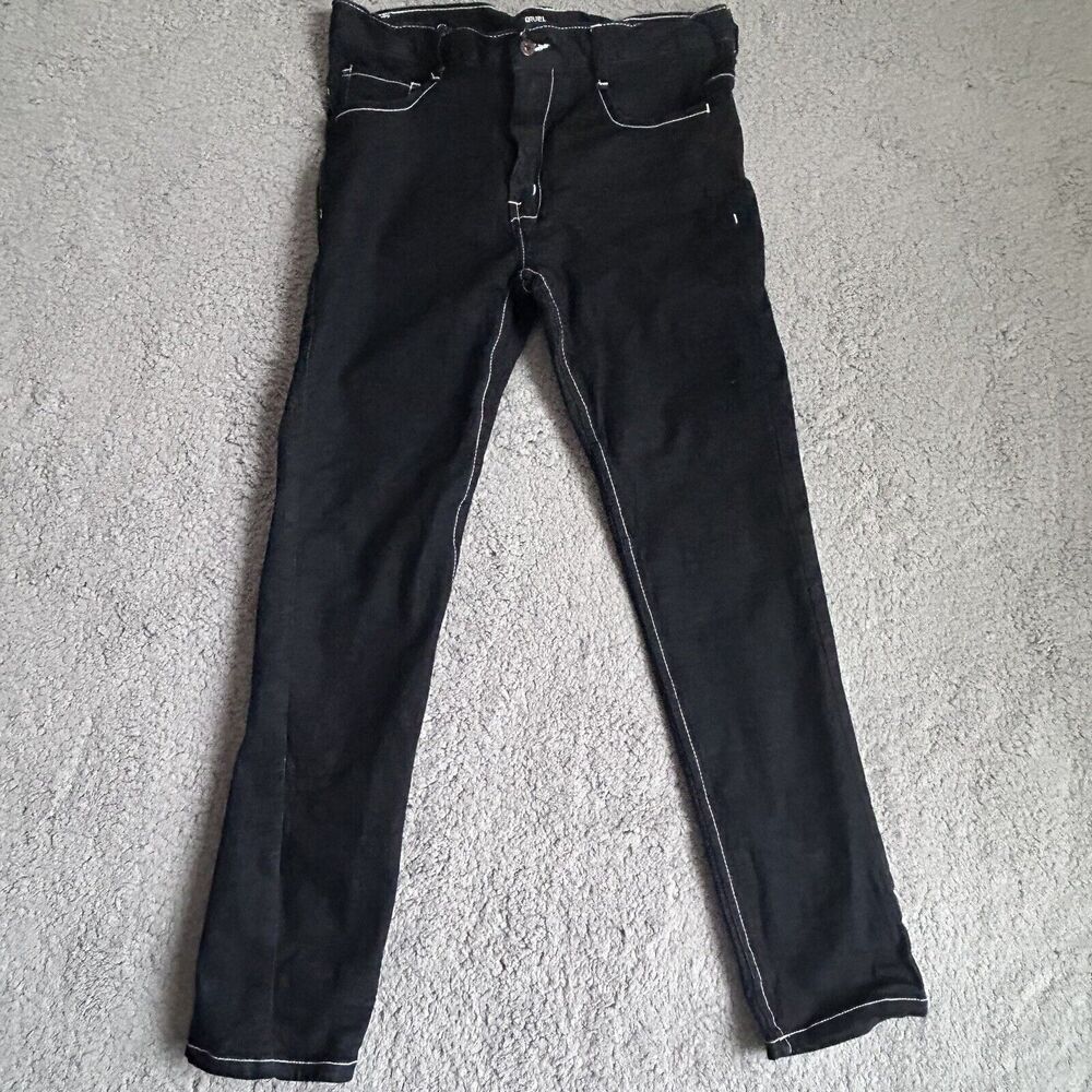 Qruel Jeans Co. Mens 34 X 30 1/2 Embroidered Pocket Skater Denim Black Jeans